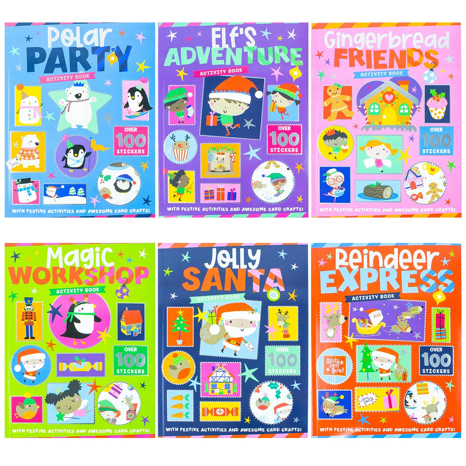 Children’s Christmas Activity Book Collection 6 Books Set | Magic Workshop, Elf Adventure, Gingerbread Friends, Polar Party, Reindeer Express & Jolly Santa