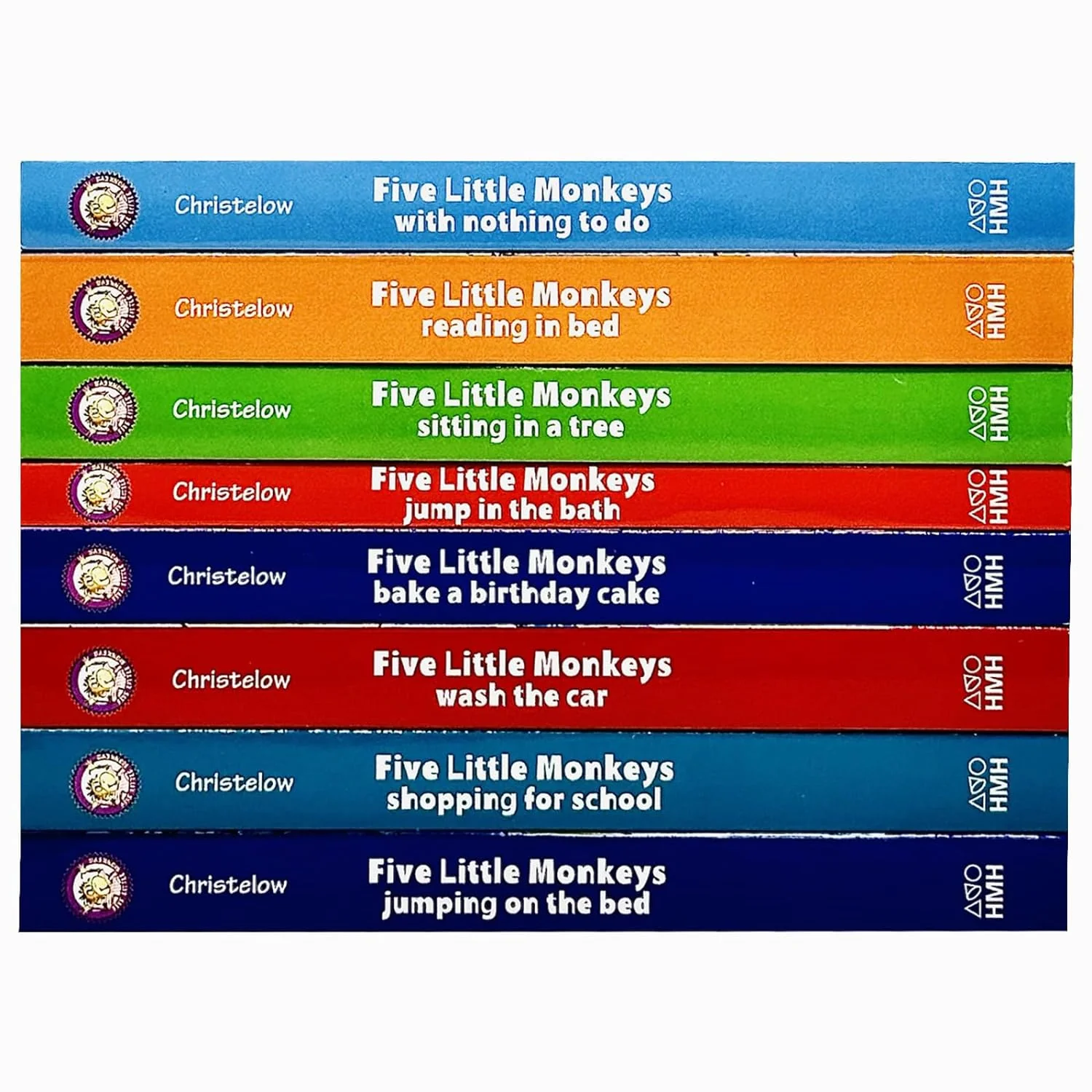 Five Little Monkeys Adventures 8 Books Collection Set By Eileen Christelow (Jumping on the Bed, Shopping for School,Wash the Car,Bake a Birthday Cake, Jump in the Bath,Sitting in a Tree & More) - Image 2