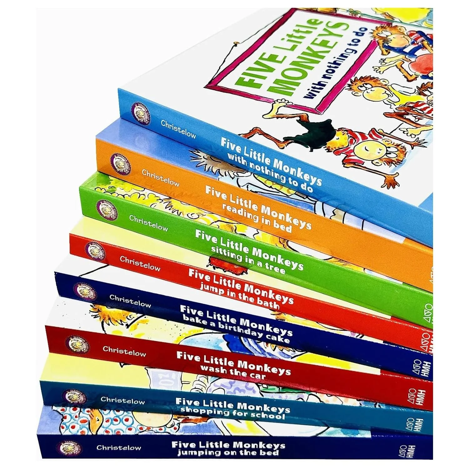 Five Little Monkeys Adventures 8 Books Collection Set By Eileen Christelow (Jumping on the Bed, Shopping for School,Wash the Car,Bake a Birthday Cake, Jump in the Bath,Sitting in a Tree & More) - Image 3