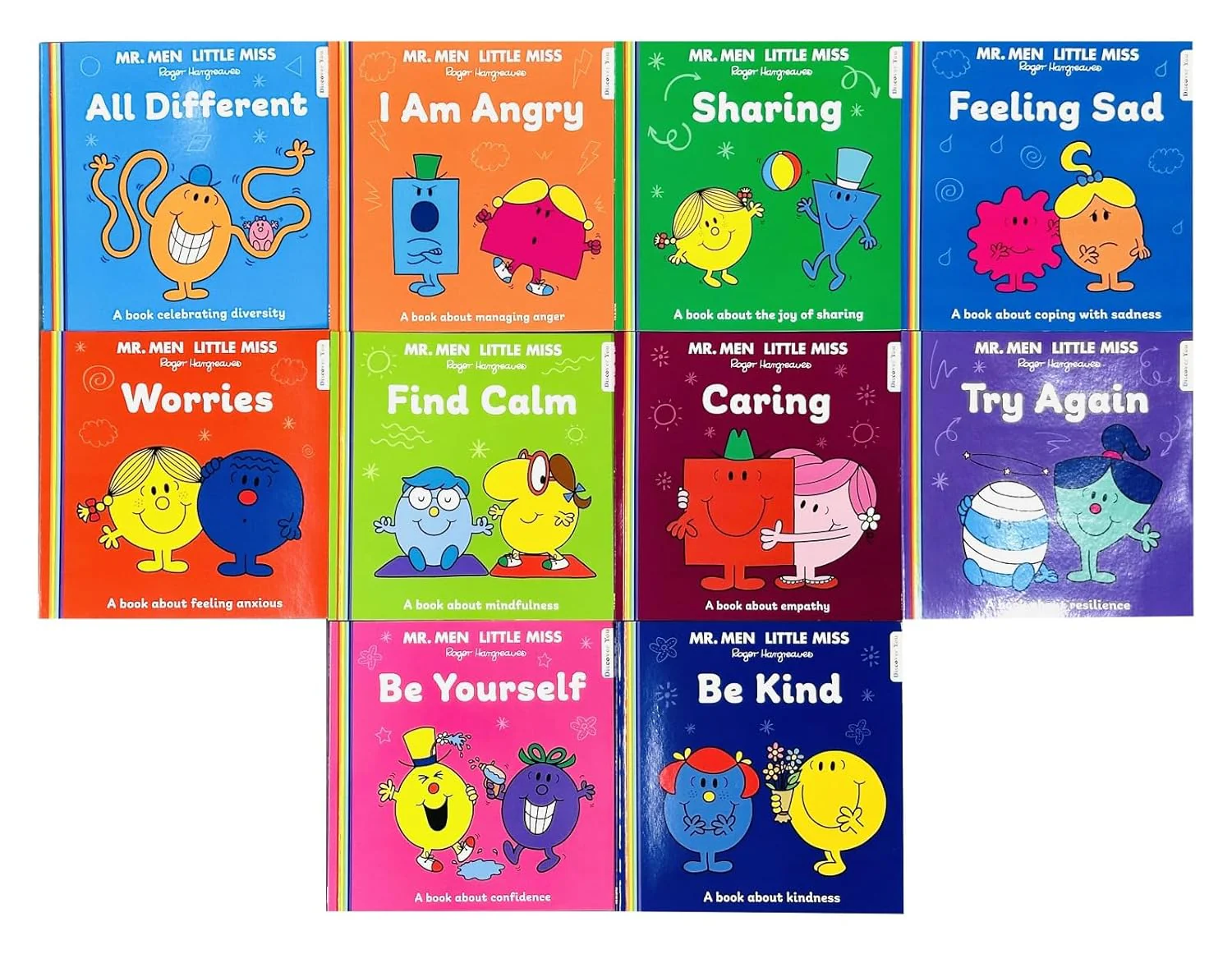 Mr Men and Little Miss Discover You 10 Books Collection Set By Roger Hargreaves (All Different, I Am Angry, Sharing, Feeling Sad, Worries, Find Calm, Caring, Try Again, Be Yourself and Be Kind) - Image 4