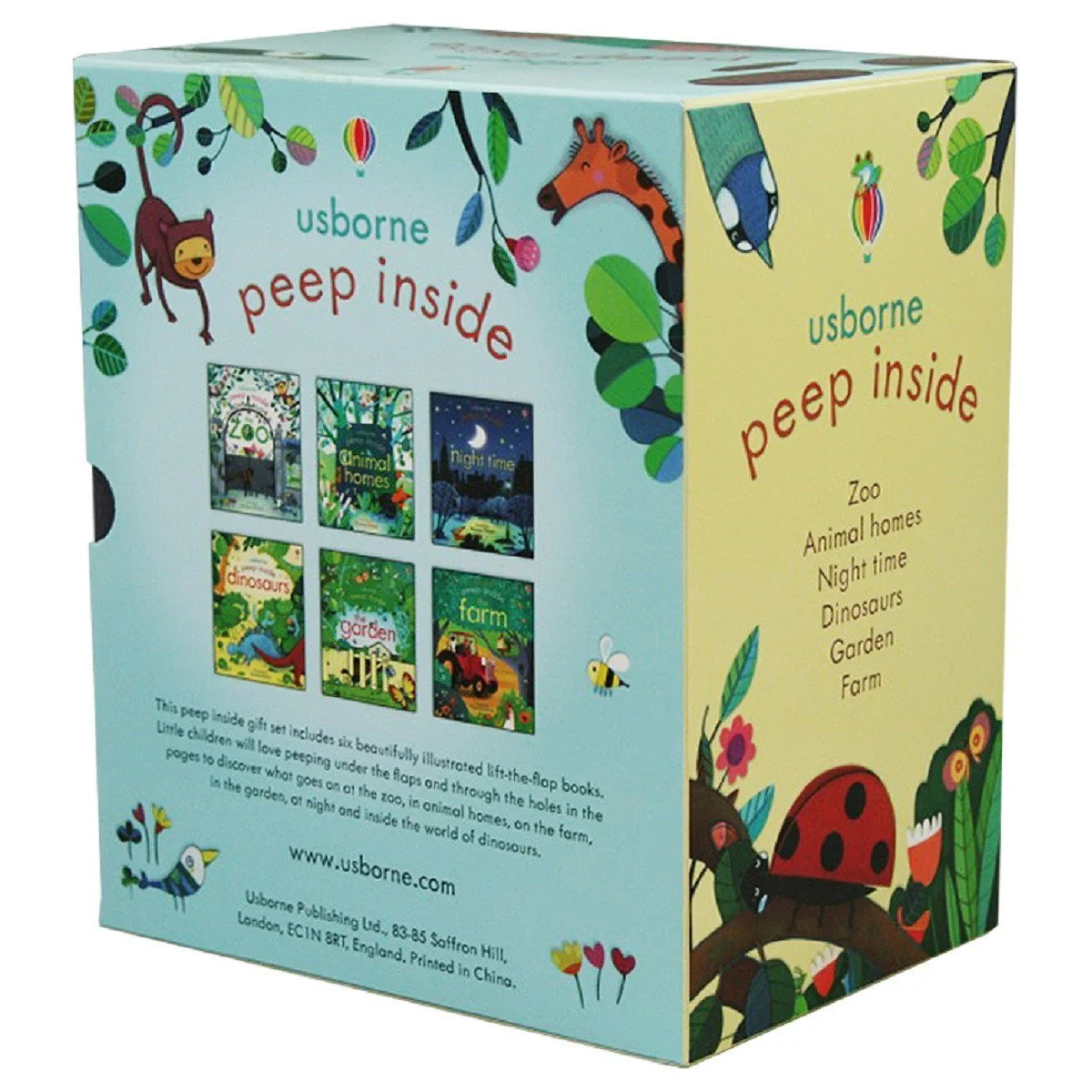 Peep Inside 6 Books Collection Box Set by Usborne | Lift-the-Flap Board Books for Babies & Toddlers (Zoo, Animal Homes, Night Time, Dinosaurs, Garden & Farm) - Image 2