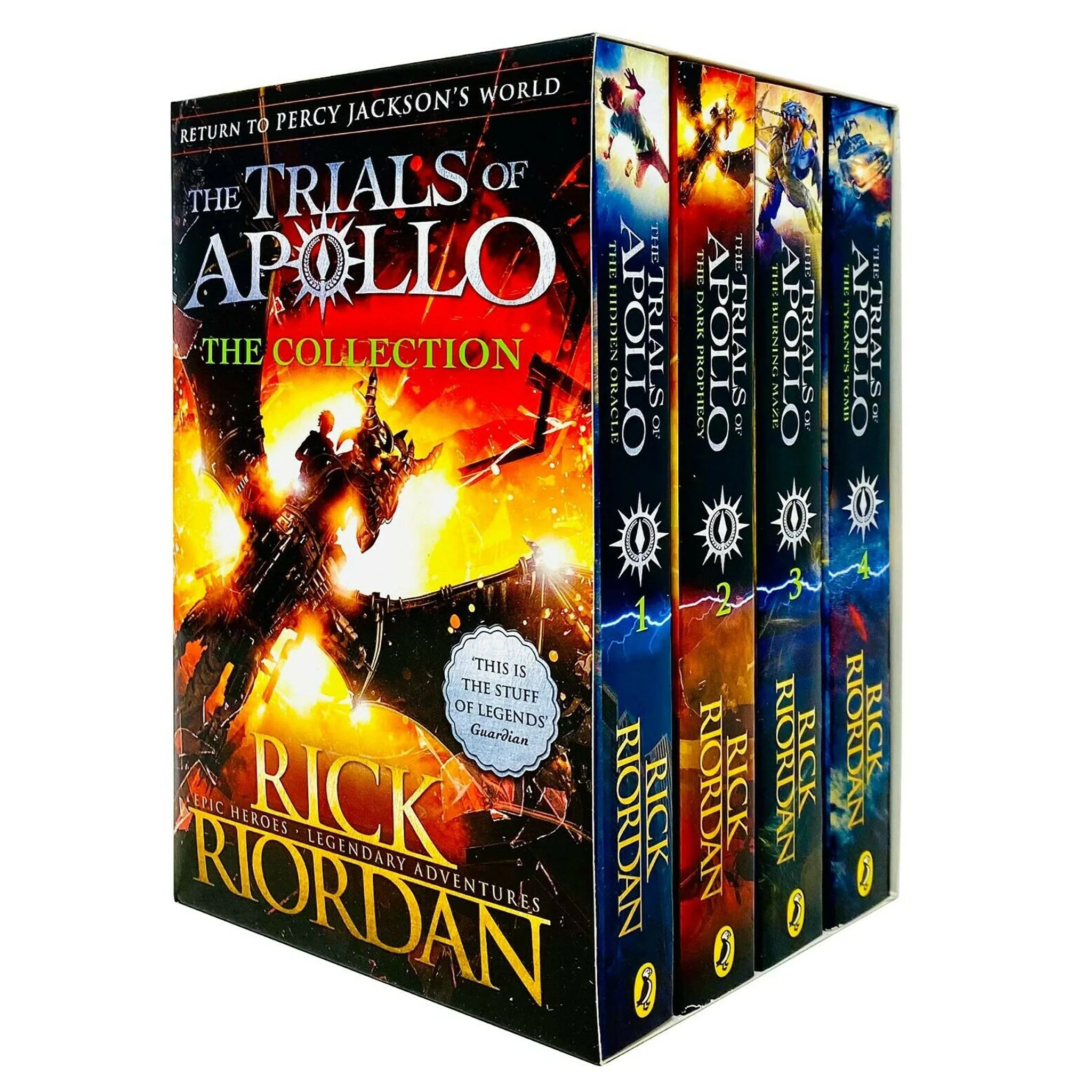 Rick Riordan Trials of Apollo Collection 4 Books (Dark prophecy, Hidden Oracle, Burning Maze, The Tyrants Tomb)