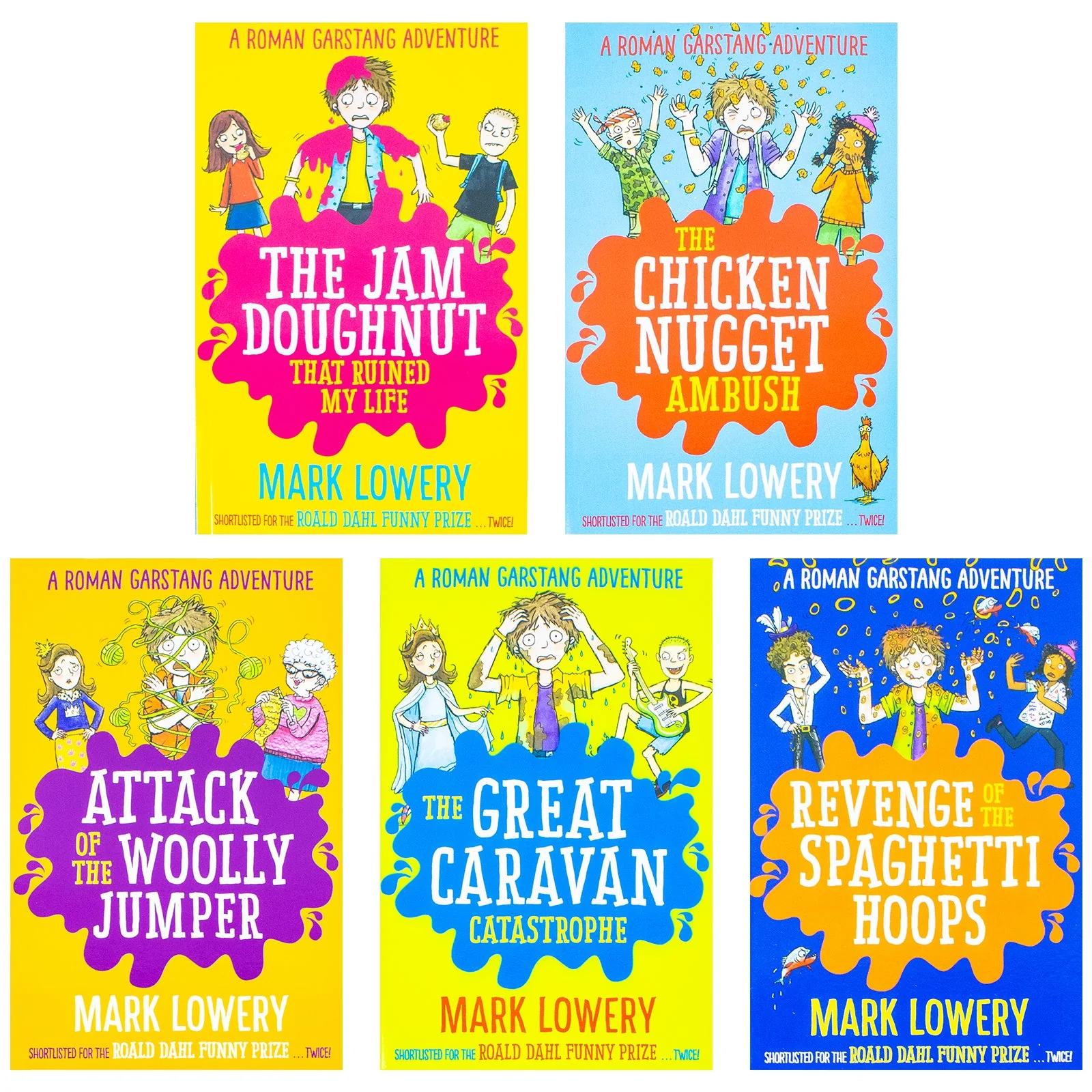 Roman Garstang Disasters Collection 5 Books Set By Mark Lowery (Chicken Nugget Ambush, Attack of the Woolly Jumper, Great Caravan Catastrophe, Revenge of the Spaghetti Hoops, The Jam Doughnut That Ruined My Life) - Image 6